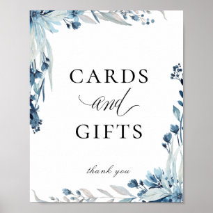 Elegant Dusty Blue Blommigt Cards Gifts-tecken Poster