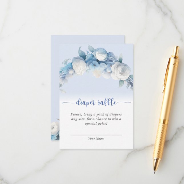 Elegant Dusty Blue Blommigt Diaper Raffle Tilläggskort (Fram/Back In Situ)