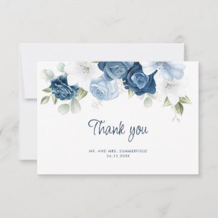 Elegant Dusty Blue Blommigt Eucalyptus Bröllop Tack Kort