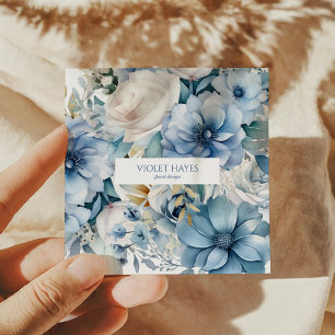 Elegant Dusty Blue Blommigt Flowers Anpassningsbar Fyrkantigt Visitkort
