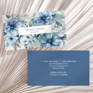 Elegant Dusty Blue Blommigt Flowers Anpassningsbar Visitkort