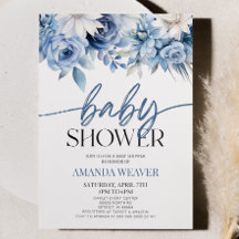Elegant Dusty Blue Blommigt Flowers Baby Shower