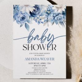 Elegant Dusty Blue Blommigt Flowers Baby Shower Inbjudningar