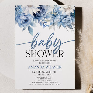 Elegant Dusty Blue Blommigt Flowers Baby Shower Inbjudningar