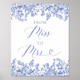 Elegant Dusty Blue-Blommigt från Miss till Mrs Sig Poster