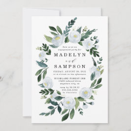 Elegant Dusty Blue Blommigt Garden Förlovningsfest Inbjudningar