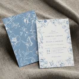 Elegant Dusty Blue Blommigt Garden Wedding Wedding Inbjudningar
