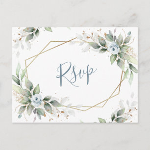 Elegant Dusty Blue Blommigt Greenery Watercolor OS Vykort