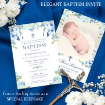 Elegant Dusty Blue-Blommigt med fotobaptism