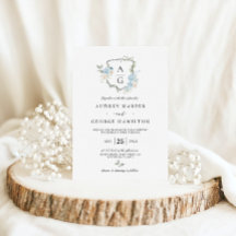 Elegant Dusty Blue Blommigt Monogram Vapensköld Br