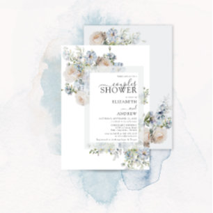 Elegant Dusty Blue Blommigt Par Shower Inbjudningar