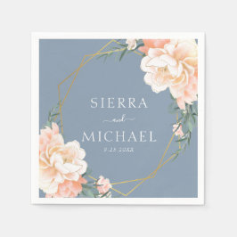 Elegant Dusty Blue Blommigt Peach Guld Bröllop Pappersservett