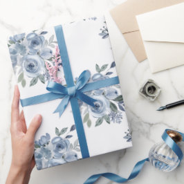 Elegant Dusty Blue-Blommigt Presentpapper