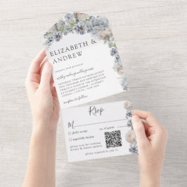 Elegant Dusty Blue Blommigt QR-kod