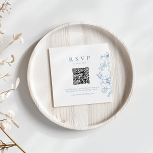 Elegant Dusty Blue Blommigt QR-kodBröllop OSA Tilläggskort