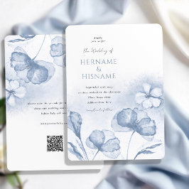 Elegant Dusty Blue Blommigt QR OSA Bröllop Inbjudningar