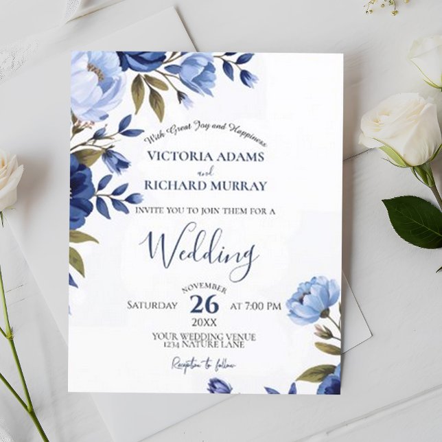 Elegant Dusty Blue Blommigt Reception Bröllop (Skapare uppladdad)