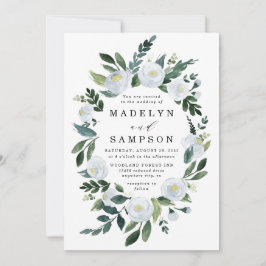 Elegant Dusty Blue Blommigt Rustic Garden Wedding Inbjudningar