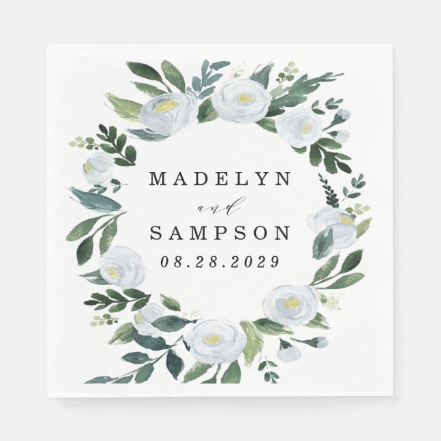 Elegant Dusty Blue Blommigt Rustic Garden Wedding Pappersservett (Framsidan)