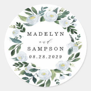 Elegant Dusty Blue Blommigt Rustic Garden Wedding Runt Klistermärke