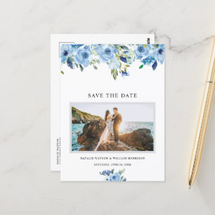 Elegant Dusty Blue-Blommigt Spara vykortet för dat Vykort