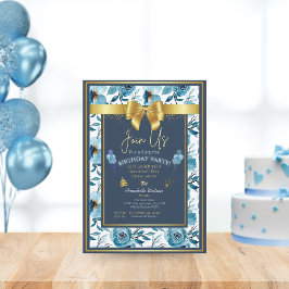 Elegant Dusty Blue Blommigt Surprise Birthday Anpa Inbjudningar