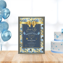Elegant Dusty Blue Blommigt Surprise Birthday Anpa Inbjudningar
