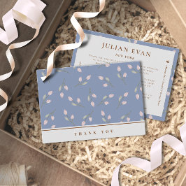 Elegant Dusty Blue Blommigt Tack Visitkort