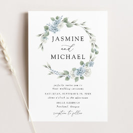 Elegant Dusty Blue Blommigt Utandning Bröllop Inbjudningar
