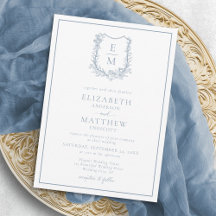 Elegant Dusty Blue Blommigt Vapensköld Monogram Br