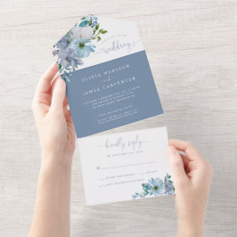 Elegant Dusty Blue Blommigt Watercolor Boho Bröllo