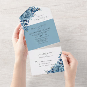 Elegant Dusty Blue Blommigt Watercolor Bröllop