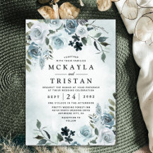 Elegant Dusty Blue Blommigt Watercolor Navy Bröllo