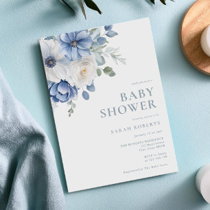 Elegant Dusty Blue Blommigt Winter Baby Shower Inbjudningar