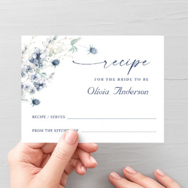 Elegant Dusty Blue Boho Möhippa Recept Card Vykort (Skapare uppladdad)