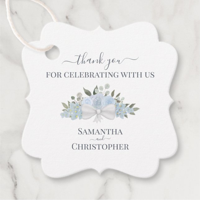 Elegant Dusty Blue Boho Ro Bröllop Tack Gåvor Etiketter (Framsida)