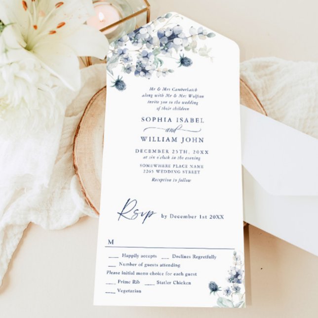 Elegant Dusty Blue Boho Winter Foliage Bröllop (Skapare uppladdad)