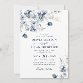 Elegant Dusty Blue Boho Winter Foliage Bröllop Inbjudningar