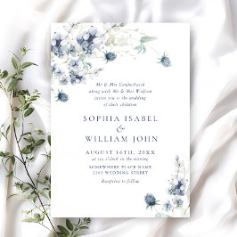 Elegant Dusty Blue Boho Winter Foliage Bröllop Inbjudningar