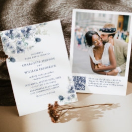 Elegant Dusty Blue Boho Winter Foliage Bröllop Inbjudningar