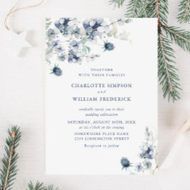 Elegant Dusty Blue Boho Winter Foliage Bröllop Inbjudningar
