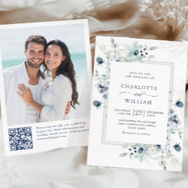 Elegant Dusty Blue Boho Winter Foliage Bröllop Inbjudningar