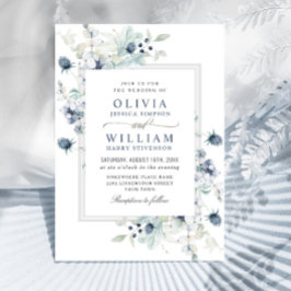 Elegant Dusty Blue Boho Winter Foliage Bröllop Inbjudningar