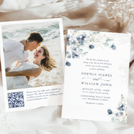 Elegant Dusty Blue Boho Winter Foliage Bröllop Inbjudningar