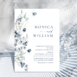 Elegant Dusty Blue Boho Winter Foliage Bröllop Inbjudningar