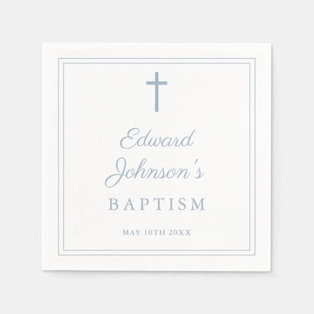 Elegant Dusty Blue Border Baptism Pappersservett (Framsidan)