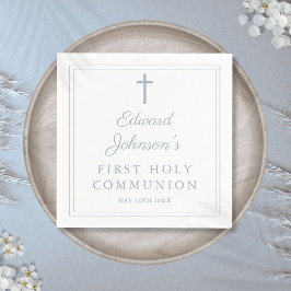 Elegant Dusty Blue Border First Holy Communion Pappersservett