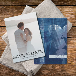 Elegant Dusty Blue Botanica & Photo Save Date Spara Datumet