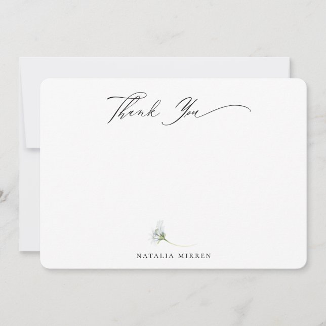 Elegant Dusty Blue Botanical Blommigt Tack Anteckningskort (Framsida)