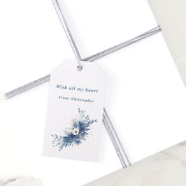 Elegant Dusty Blue Botanical Floral Wedding Presentetikett